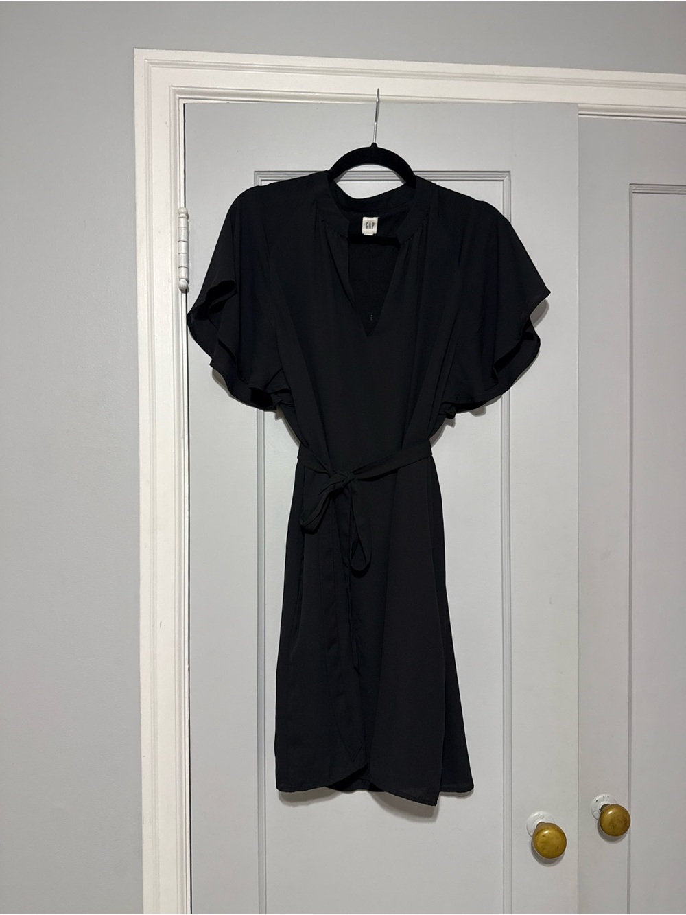 GAP Black Flutter Sleeve Tie-Waist Mini Dress